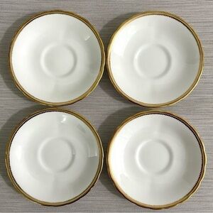 VTG 4 Royal Chelsea English Bone China Gold & White Saucers 5.5"